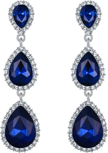 Miniatura 109 de EleQueen Pendientes de cristal austriaco en tono dorado para mujer, forma de pera de 2.5 pulgadas, color esmeralda