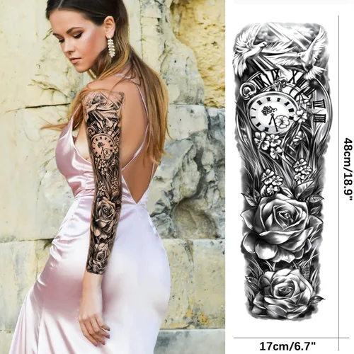 Miniatura 5 de Tatuajes de manga temporal de bosque para piernas de mujer, brazo completo, grande, leopardo, serpiente, león, lobo, tribal, manga de tatuaje falso