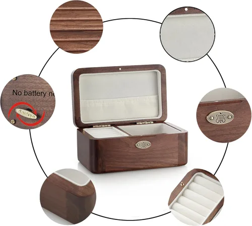Miniatura 3 de Caja de música de madera maciza natural, caja de joyería, caja de adornos, recuerdos, cajas musicales de regalo, exquisita vendimia, adecuada