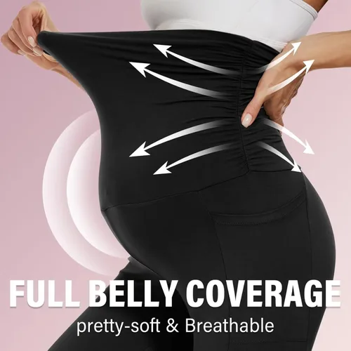 Miniatura 2 de Sundwudu Paquete de 2 leggings de maternidad sobre el vientre, pantalones de yoga de cintura alta para mujer, pantalones de entrenamiento activos