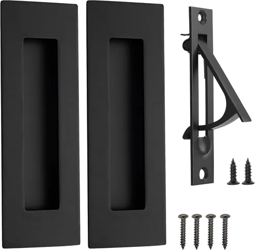 Miniatura 17 de Malimali Tiradores Empotrados al Ras para Dedos - Herrajes de Tirador de Puerta Rectangular de Acero Inoxidable Negro Mate de 6 Pulgadas