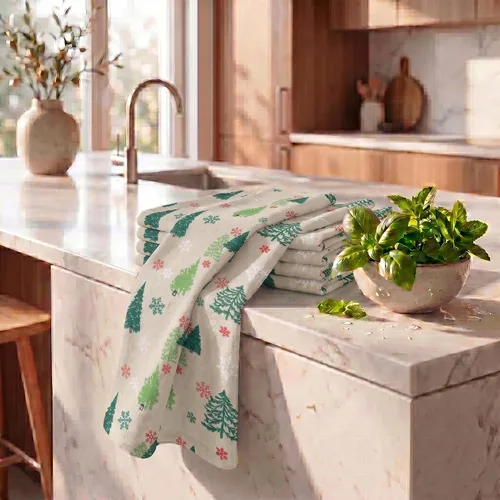 Miniatura 6 de Urban Villa Toallas de cocina con estampado de árboles verdes de Navidad, calidad premium, 100% algodón, esquinas ingletadas, ultra suaves