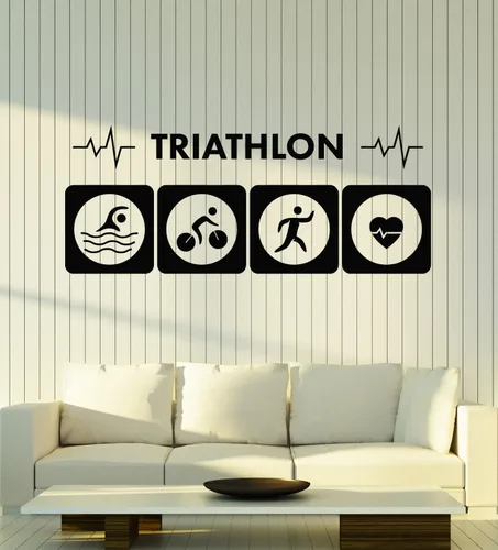 Vinyl Wall Decal Heart Beat Healthy Lifestyle Sports Triathlon Stickers Mural Large Decor (g6420) Black