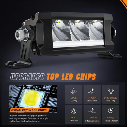Miniatura 3 de Nilight Barra de luz LED con DRL ámbar 2 PCS 15 W 5.3 pulgadas fila única 1680 LM anti-reflejo punto todoterreno luces de conducción delgadas IP68