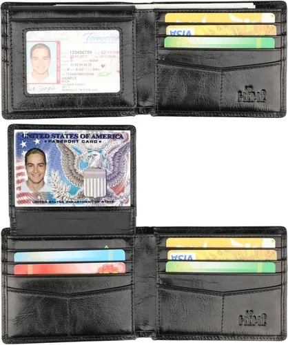 Miniatura 4 de Cartera para hombre-Cuero Genuino RFID Bloqueo Billetera Bifold Elegante Con Ventana 2 ID
