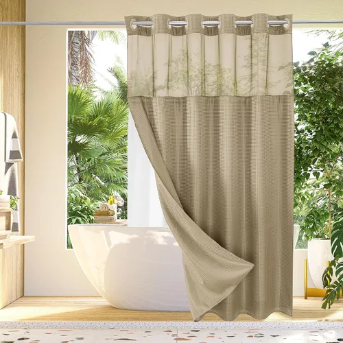 Miniatura 8 de Gibelle: cortina de ducha pequeña para baño de 36x74, cortina de ducha de punto gofre con juego de forro de tela a presión, no necesita ganchos
