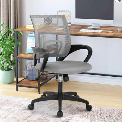 Miniatura 8 de Silla de escritorio ergonómica, sillas de oficina ajustables, silla de computadora con ruedas y soporte lumbar, sillas de oficina con respaldo medio