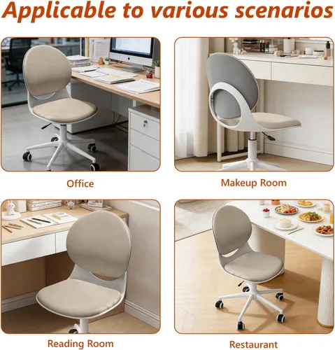 Miniatura 8 de Silla moderna de oficina en casa, silla de escritorio de tela de piel sintética sin brazos con respaldo medio, silla giratoria de altura ajustable