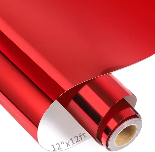 VINYL FROG Rollo de vinilo de transferencia de calor de lámina metálica roja de 12 pulgadas x 12 pies, vinilo rojo cromado HTV fácil de cortar y