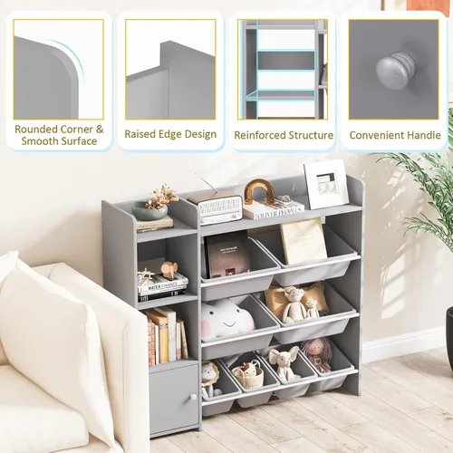 Miniatura 5 de GLACER Organizador de almacenamiento de juguetes para niños, estante de juguetes de 4 niveles con 8 contenedores de almacenamiento de plástico y Gris