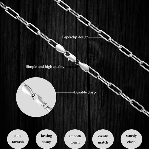 Miniatura 5 de MBW Collar de cadena de clip de plata para mujer, delicado collar de gargantilla de plata de ley para mujer, collar de eslabones simples, largos