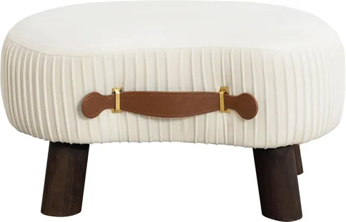 Miniatura 3 de LUE BONA Taburete pequeño curvado con asa, reposapiés de terciopelo beige y otomanos, moderno reposapiés con patas de madera, taburete con asiento