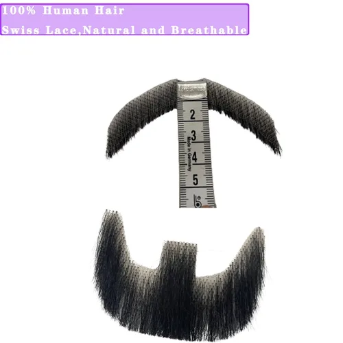Miniatura 5 de Voloria Cabello humano con barba falsa, atado a mano, cabello facial de cabra negra, barbas falsas de encaje invisible para entretenimiento, drama
