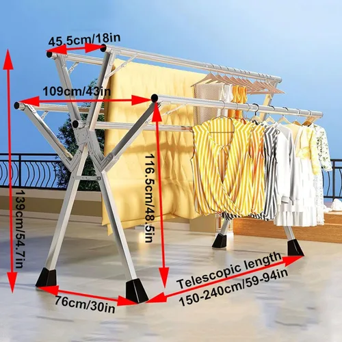 Miniatura 7 de Escurridor de ropa de acero inoxidable – Estante de secado de ropa plegable resistente de 5 varillas, ahorro de espacio para interiores