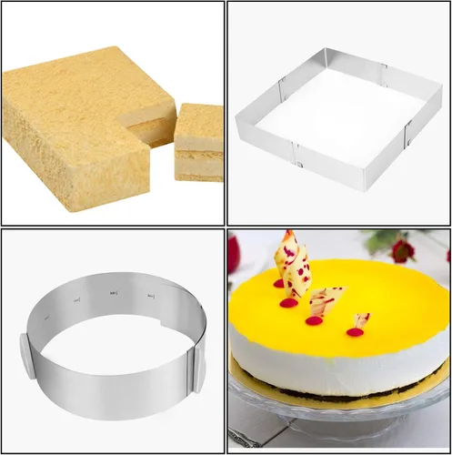 Miniatura 7 de 2 anillos de molde para pasteles de 6 a 12 pulgadas, molde ajustable para pastel, anillo circular de mousse de acero inoxidable y molde cuadrado