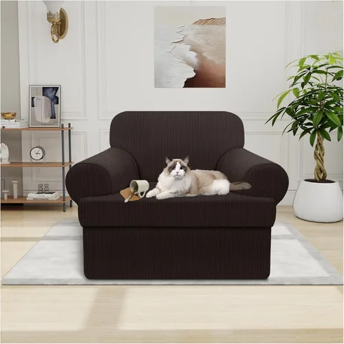 Miniatura 12 de Funda impermeable para silla con brazos, juego de 2 piezas, funda a rayas para 1 sofá separado con cojín en T, fundas de sillón de tela