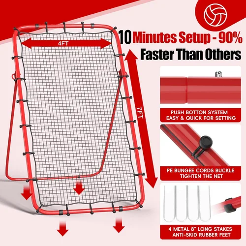 Miniatura 3 de Red de rebote para voleibol de 7x4 pies, red de rebote ajustable de 5 ángulos para practicar zambullidas, posicionamiento, clavado