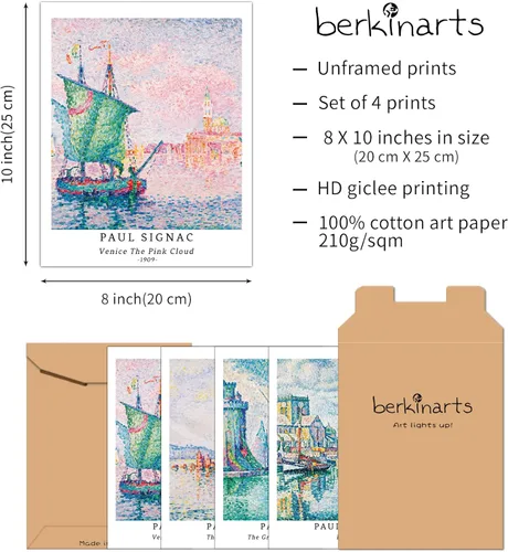 Miniatura 2 de Berkin Arts Juego de 4 impresiones artísticas sin marco, arte giclée, arte de paisaje de 8 x 10 pulgadas, decoración universitaria, puesta de sol