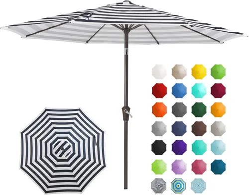 Miniatura 32 de JEAREY Sombrilla de mesa de patio al aire libre de 9 pies con botón de inclinación y manivela, sombrilla de mercado, 8 varillas resistentes, Verde