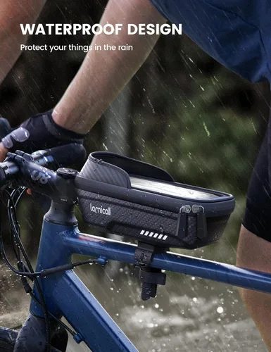 Miniatura 2 de Lamicall Paquete de 2 bolsas impermeables para marco de bicicleta, [versión 1s] [2 en 1], bolsa de teléfono para bicicleta, soporte para teléfono