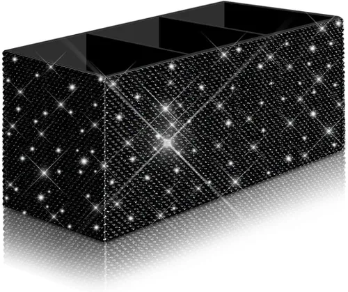 Bling - Organizador de brochas de maquillaje, 3 ranuras para cosméticos, soportes de almacenamiento con diamantes de imitación brillantes, bonito
