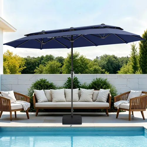 Miniatura 10 de Sombrilla PHI VILLA para terraza, extra grande, de doble sombrilla, de 450cm (base incluida), sombrilla doble para exterior, Marino Azul marino