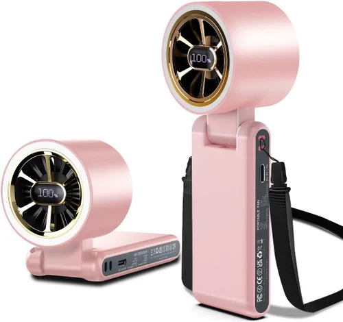 Miniatura 9 de CAZOKASI Ventilador de mano recargable de viento fuerte con iluminación ambiental 4 IN1 5000mAh hasta 22H para cuello de clip de cintura