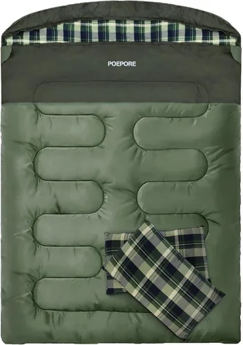 Miniatura 13 de Saco de dormir doble de franela para adultos con 2 almohadas, sacos de dormir para 2 personas, camping, XXL, tamaño Queen, saco de dormir para dos