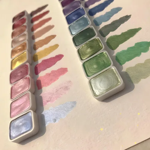 Miniatura 5 de Juego de pintura de acuarela metálica de 20 colores con purpurina, modelo metálico nacarado sólido, kit de arte de viaje para pintar sobre la marcha