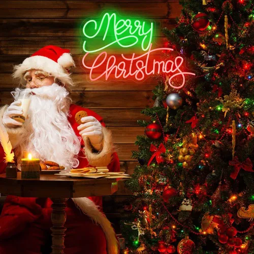 Miniatura 3 de Letreros de neón de Feliz Navidad para decoración de pared, letreros de luz LED de neón iluminados para ventana, dormitorio, fiesta de Navidad