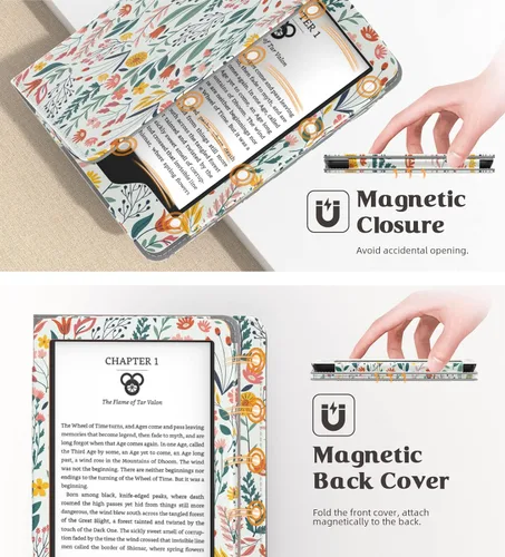 Miniatura 6 de MoKo Funda para Kindle de 6 pulgadas (11ª generación, versión 2024/2022) (10/8ª generación, 2019/2016), carcasa de poliuretano ultraligera con Flores