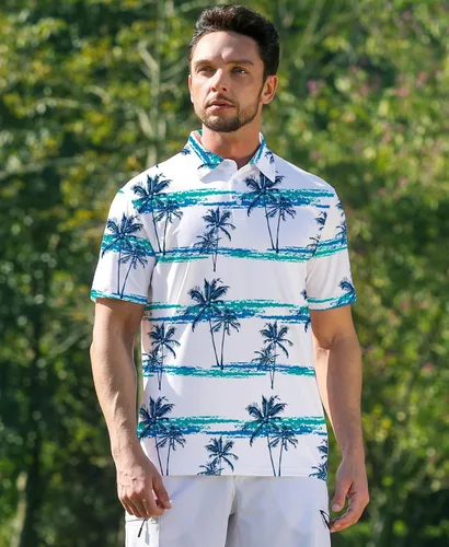 Miniatura 2 de ELETOP Polo de golf para hombre, manga corta, absorbe la humedad, polos tropicales hawaianos, camisas de golf de rendimiento para hombre, ajuste seco
