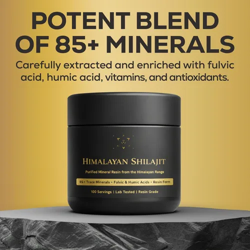 Miniatura 6 de Alcami - Resina Shilajit del Himalaya de alta calidad, grado dorado de alta potencia para hombres y mujeres, 100 porciones, más de 85 minerales