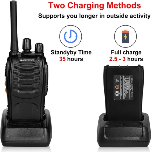 Miniatura 4 de BAOFENG Walkie Talkies para adultos 888S - Radios bidireccionales recargables de largo alcance con auriculares, radio FRS portátil de mano