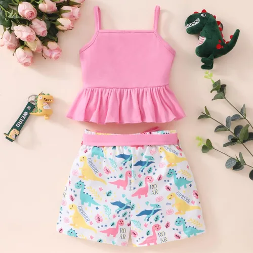 Miniatura 7 de Conjunto de 2 piezas para niña, camisa y pantalones cortos con cinturón, ropa de verano de 2 a 7 años