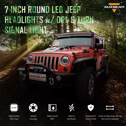 Miniatura 6 de Auxbeam Faros delanteros LED de 7 pulgadas aprobados por DOT para Jeep Wrangler JK JKU Unlimited TJ LJ CJ 1997-2018, faros delanteros redondos de 7