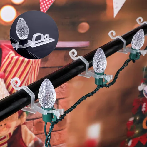 Miniatura 4 de 40 clips de canalón de luz de Navidad, clip de plástico C7 C9 para decoraciones de fiesta de Navidad (transparente)