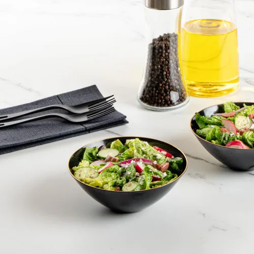 Miniatura 4 de Restaurantware -Moderna - Cuencos de plástico de 6 onzas, 20 cuencos de ensalada desechables duraderos - Con borde dorado, resistente, cuenco