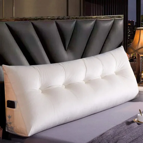 Cojín de terciopelo para mesita de noche, respaldo grande, cojín de cintura para sofá, cojín de cama triangular, color blanco, 78.7 x 19.7 x 7.9 in