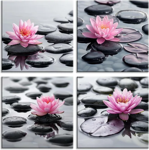 Miniatura 10 de NAN Wind Arte de pared en lienzo de orquídeas rosas y piedras zen - Decoración de orquídeas - Cuadros de flores de spa - Arte de pared Zen