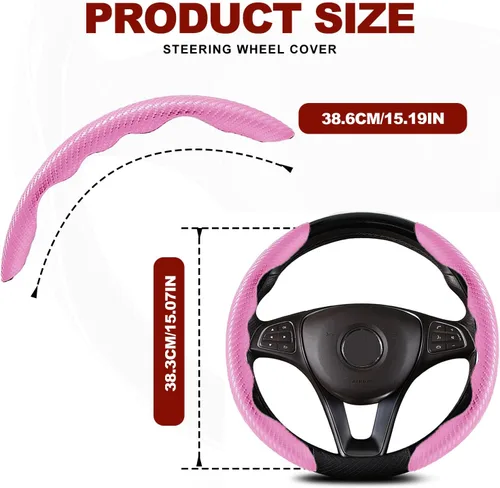 Miniatura 2 de Funda universal de fibra de carbono para volante, protector segmentado para volante, cubierta antideslizante de fibra de carbono para volante de Rosa