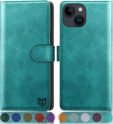 Miniatura 8 de SUANPOT Funda protectora tipo cartera con función atril para iPhone 15 Plus de 6.7 pulgadas, con soporte para tarjetas de crédito RFID, funda