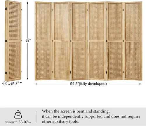Miniatura 6 de Exhibidor de tablero perforado, organizador de pared portátil independiente de 5.6 pies, divisor de habitación de madera, pantallas de privacidad