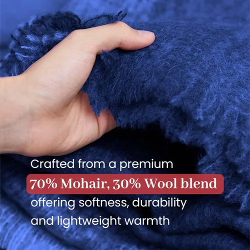 Miniatura 6 de Biddy Murphy Manta ultra suave de mohair y lana irlandesa, fabricada en Irlanda, 54 x 72 pulgadas, color azul sólido