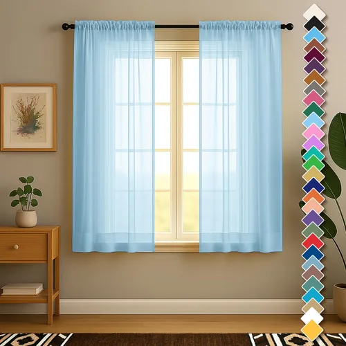 Miniatura 43 de YHSF Cortinas traslúcidas – Juego de 2 paneles para decoración del hogar – Elegantes cortinas de gasa sólida con bolsillo para barra