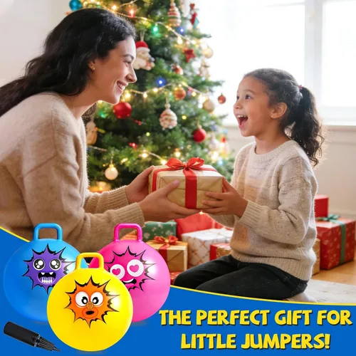 Miniatura 8 de Hymaz Pelota de tolva para niños de 3 a 6 años, paquete de 3 bolas inflables con asa, pelota inflable para saltar saltando, juguetes de salto