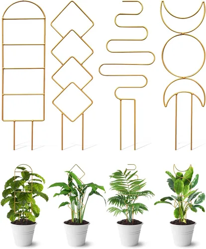 Paquete de 4 enrejados de plantas trepadoras de interior, enrejado pequeño para plantas en macetas al aire libre, enrejado de metal para plantas de