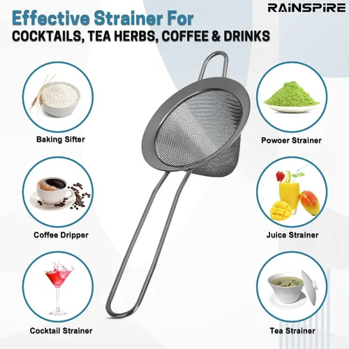 Miniatura 3 de Rainspire Colador pequeño de acero inoxidable de malla fina, mini colador de cóctel para cócteles, hierbas de té, café y bebidas, colador de té