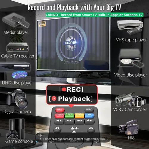 Miniatura 3 de HDML-Cloner Box Pro captura videos/juegos y reproducelos instantáneamente con el control remoto, programe grabaciones, entrada HDMI/VGA/AV/YPbPr.