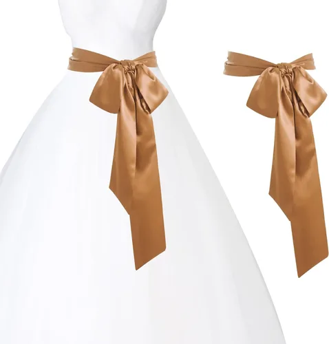 Miniatura 36 de obmwang Cinturón de satén de boda para ocasiones especiales, faja nupcial de 4 pulgadas de ancho, doble cara
